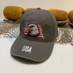 Mens USA Eagle Flag Emblem Military Khaki Green Canvas Adjustable Hat Cap